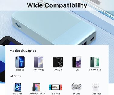 Power Bank NOBIS 10000mAh з цифровою індикацією, 25W, USB-C, блакитний