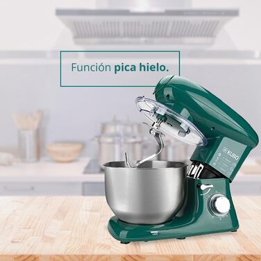 Kubo Food Processor - 7 Accessories: Mixing Bowl, Meat Grinder, Large Bowl, Protective Lid, Whisk, Mixer, and Dough Hook - Color: Green - Capacity: 6 Liters