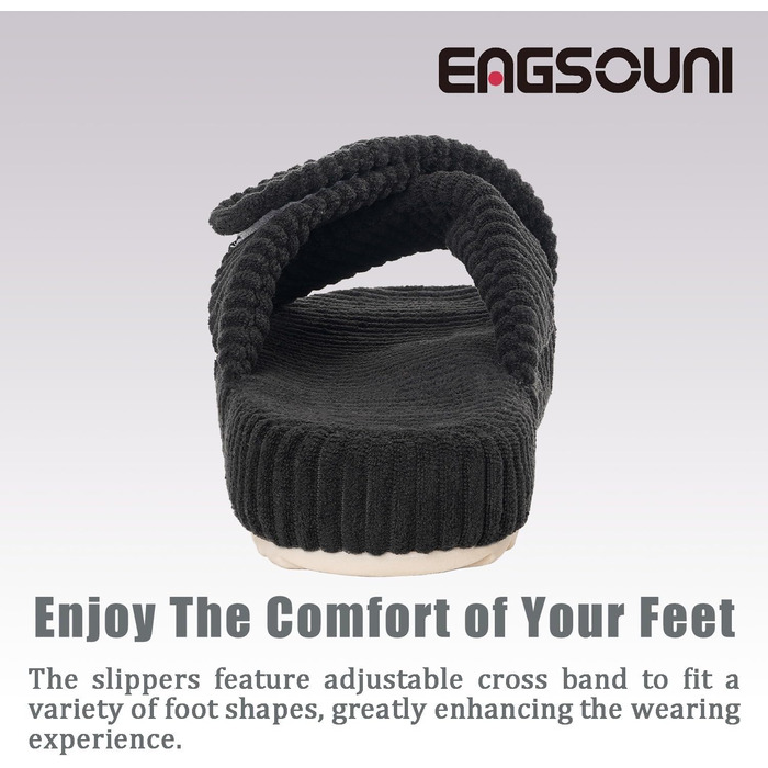 Зручні домашні тапочки з меморі-піною для жінок. Чорні, з перехресними ремінцями, антиковзаючі, розмір 37/38 EU