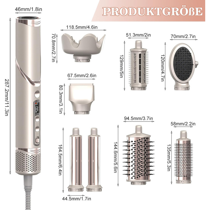 Мультистайлер для волосся AirStyler 1600W з 110000 RPM мотором: фен, плойка, насадки для укладки, дифузор, щітка