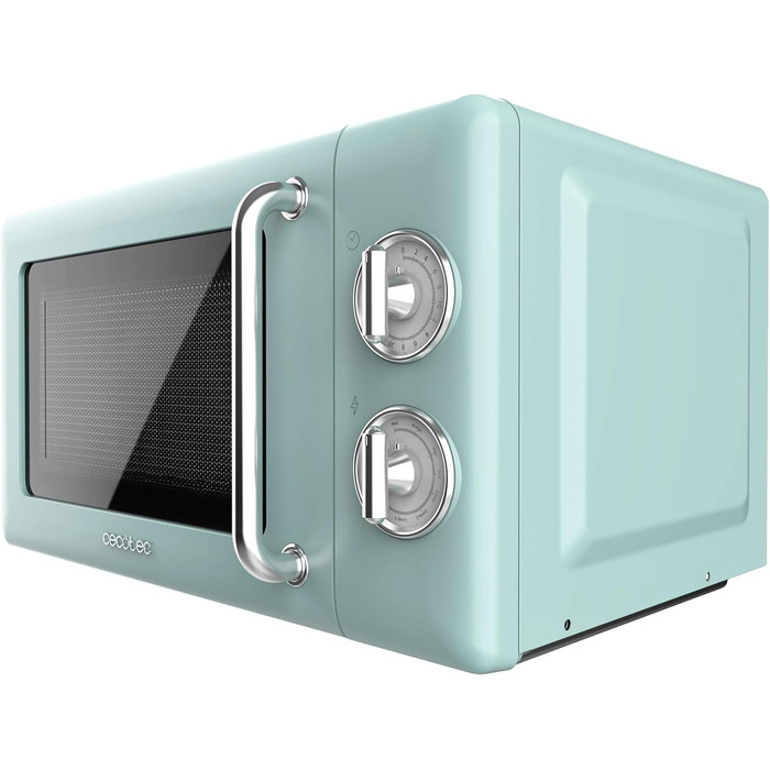 Мікрохвильова піч Cecotec Proclean 3110 Retro Green з грилем, 700 Вт, механічне керування, зелений колір, таймер до 30 хв, функція розморожування, сталеве покриття