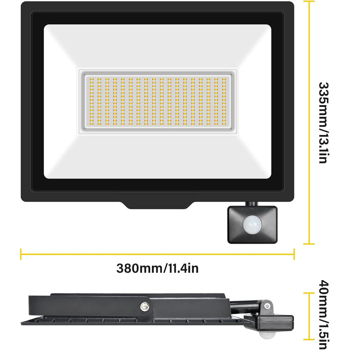20000LM LED Spotlight Outdoor with Motion Sensor, LED Floodlight 6000K Cold White, IP66 Waterproof, LED Outdoor Spotlight Floodlight Floodlight for Garage, Hallway, Garden, Courtyards, Hotel, Sports Field (3500k Warm White, 200W)