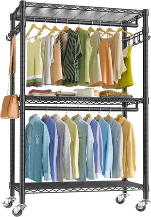 ALKNOT Clothes Rack, Garment Rod, Rolling Clothes Rack, Rolling Garment Rod, Stable Clothes Rack, Clothes Rack with Wheels 90x43.5x180cm, Load Capacity 100kg