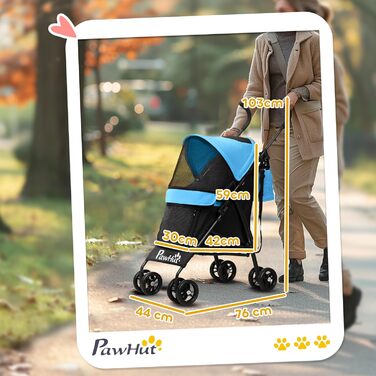 Візок для собак PawHut - блакитний, з розкладним дахом, миється, з підстаканником та кишенькою