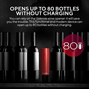 Premium Electric Corkscrew with Charging Station - Integrated Foil Cutter - Packaged in a High-Quality Gift Box - Black/Silver (Valenze - Red)