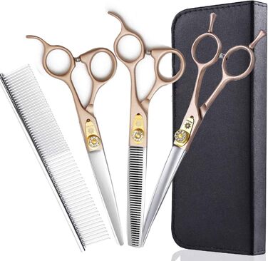Професійний набір для грумінгу собак Dream Reach 7 дюймів: 440C сталь, набір з 3 ножиць (пряма, вигнута, розріджуюча)
