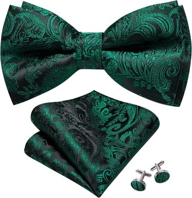 Набір краваток-метеликів Barry.Wang для чоловіків: краватка-метелик, нагрудна хустинка та запонки (Dunkelgrün/Schwarz) для весілля та урочистих подій