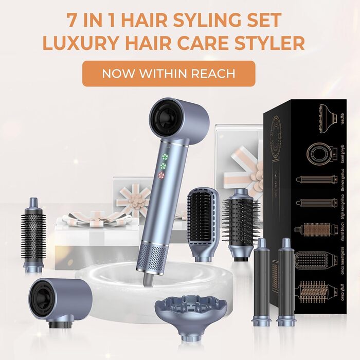 OKWRAP Haarstyler 5 в 1: Airbrush, фен, локони, випрямляч. Набір для створення зачісок (сірий)