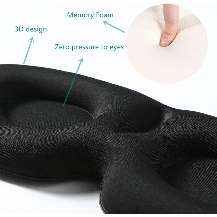 3D Маска для сну Tim & Tina, світлоблокуюча, для подорожей, йоги, з регульованим ремінцем (чорний)