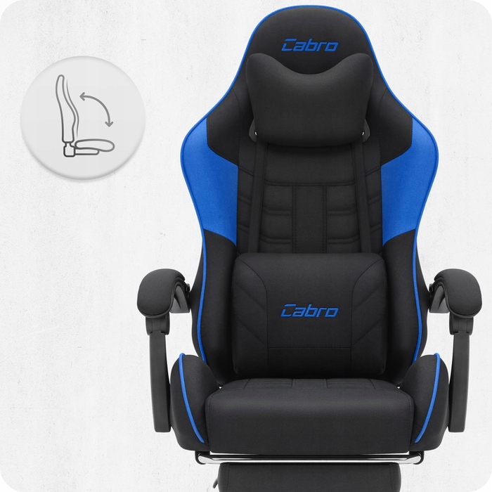 Ігрове крісло Cabro C501, чорно-синє, з підножкою