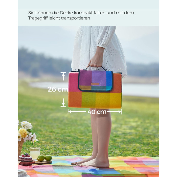 Плед для пікніка SONGMICS 195x150 см, водонепроникний, складаний, в клітку - для парку, саду, пляжу