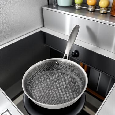 Пан з антипригарним покриттям EliteHoff 28 см, нержавіюча сталь, індукційний, для всіх плит, PFOA-free, для духовки та посудомийної машини, сріблястий (E-7547)