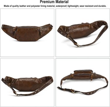 Чоловіча поясна сумка з натуральної шкіри Luufan, колір кавовий