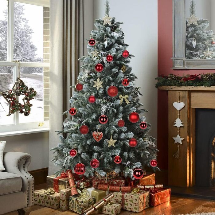 8 см Новорічні кулі для прикраси ялинки, 12 шт. Міцні новорічні кулі-орнаменти для ялинки, червоні. Новорічний декор