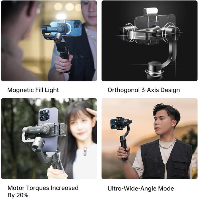 Hohem iSteady Mobile Plus Kit - Стабілізатор для смартфона з підсвічуванням, 3-осьовий, 280г, Android/iOS, для YouTube та TikTok