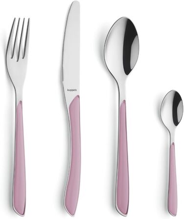 Набір столових приборів Kuppels Prisma для 6 осіб з нержавіючої сталі, 24 шт. | Столовий прибор з пластиковими ручками кольору старорожевого | Нержавіючий, для миття в посудомийній машині