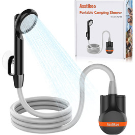 Asstikoo Portable Camping Shower, Camping Shower with Rechargeable Battery, Compact Rechargeable Electric Pump Shower Head for Camping, Pet Cleaning, Beach Washing, Hiking and Travel