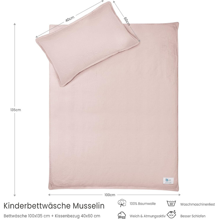 Комплект постільної білизни Lulumoon для дитячого ліжечка 100x135: простирадло 100x135 + наволочка 40x60 см з бавовни Oeko-TEX Standard – легкий та комфортний комплект для малюків (кремовий, з принтом гусячі пір'їнка, 100x135 см + 40x60 см)