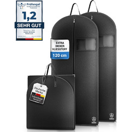 Набір 2 шт. мішки для одягу 120x60 см, мотоотанові - захисні мішки для одягу на блискавці для зберігання - чохли для одягу для XXL костюмів, пальто, курток - мішки для одягу, сумка для костюма, сумка для сорочок 120x60 см (без аксесуарів) 2 шт. - Чорний