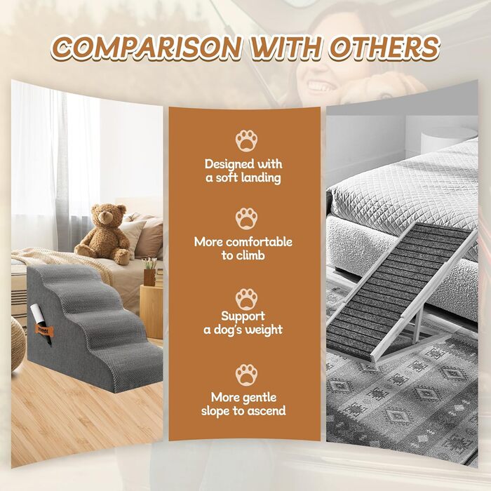 Сходинки для собак та котів ROMROL – 4 сходинки, сірий колір, з м'яким Memory Foam, для захисту суглобів, знімний та миючий чохол