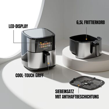 Фритюрниця повітряна HEINRICHS 9 літрів XXL з LED-дисплеєм, 10-в-1, 1800W, для здорового харчування, з таймером