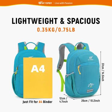 Дитячий рюкзак SKYSPER 10L для хлопчиків та дівчаток, зручний туристичний рюкзак для подорожей, Cyan