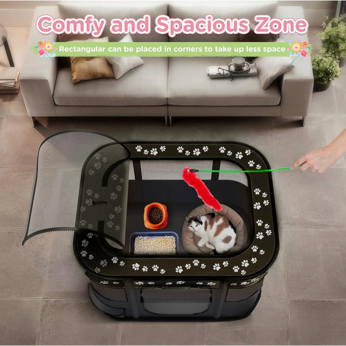 Portable Dog House Pet Pen 90x70x60cm - Foldable Pet Playpen, Crate, Kennel for Cats, Dogs, Puppies (Black)