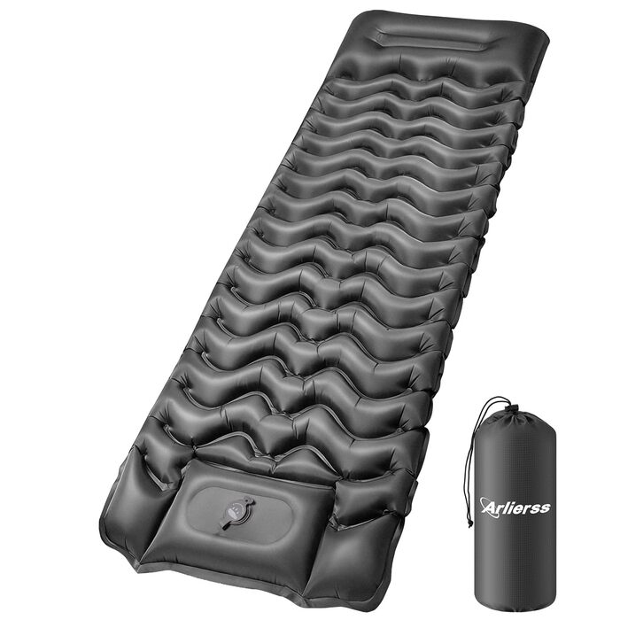 Надувний матрац Isomatte 12 см для кемпінгу з насосом та подушкою, сірий. Матрац для подорожей, пляжу, туризму, антирозривний, портативний