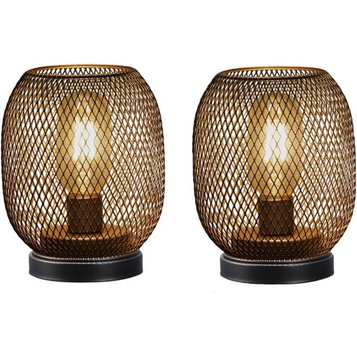 Настільна лампа JHY DESIGN Gold Schwarz: набір з 2 шт. з металу, LED, вінтажний стиль, для спальні, вітальні, весілля, партії, внутрішнє та зовнішнє використання (кругла форма)