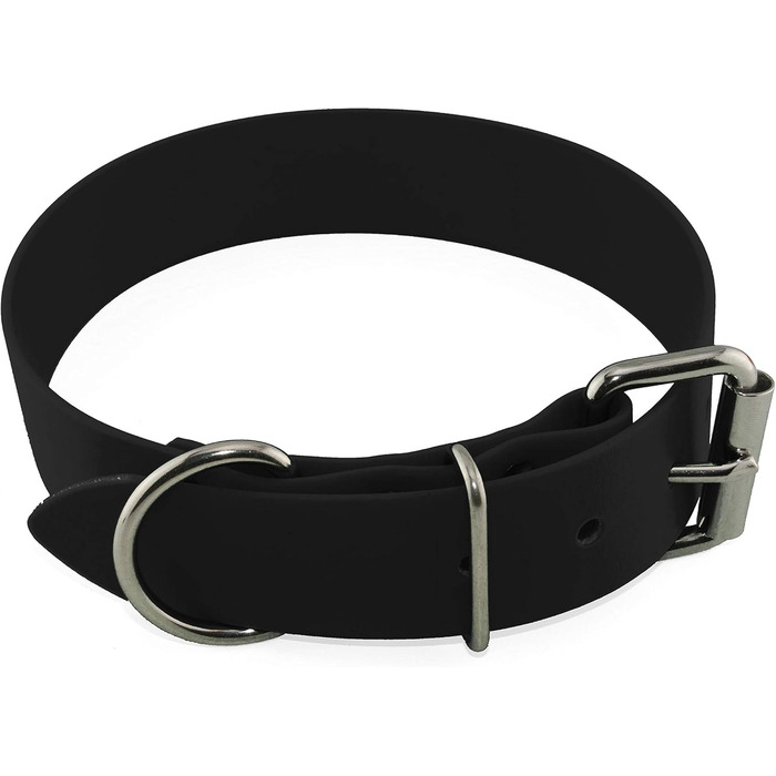 Ленні Нашийник BioThane, чорний, з нержавіючою сталею, ширина 38 мм, розмір 38-48 см, з можливістю нанесення напису