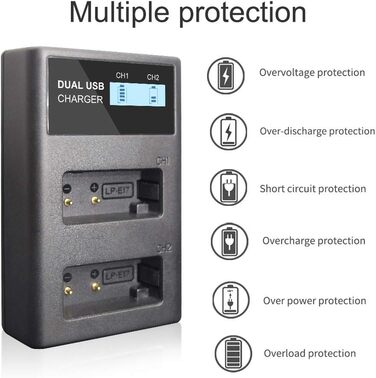 CITYORK 2 шт. акумулятори LP-E17 1800mAh + Dual USB зарядний пристрій для Canon EOS R10, R8, RP, R50, R100, 200D, 77D, 750D, 760D, 800D, 8000D, M3, M5, M6, Rebel SL2, SL3, T6i, T6s, T7i