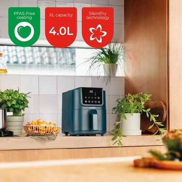 Фритюрниця повітряна BOURGINI з керамічним покриттям, 5 літрів, блакитна, 1500 Вт