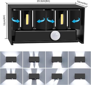 LED-водостійка настінна лампа Kingwen 20W (4 шт.) - тепле світло 3000K, IP65, регульований кут світла, чорний колір