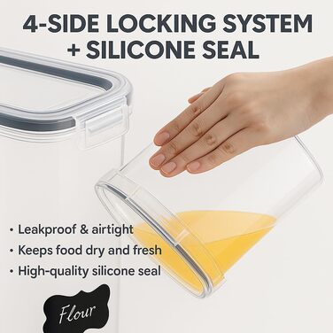 Набір контейнерів для зберігання продуктів з кришкою, 24 шт. BPA-free, великі кухонні контейнери, органайзер для борошна, цукру, круп, з ручкою та етикетками