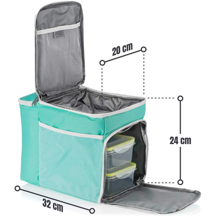 Термосумка Dimono® 15L з 3 контейнерами для їжі; сумка-холодильник для пікніка з 3 ланч-боксами + кришка; сумка для обіду з 3 боксами та охолоджувальною вставкою (Туркіс)