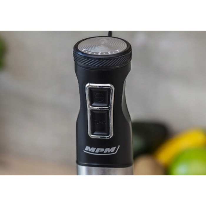 Ручний блендер MPM MBL-33M 1500W TURBO, 9 швидкостей, чорний, нержавіюча сталь