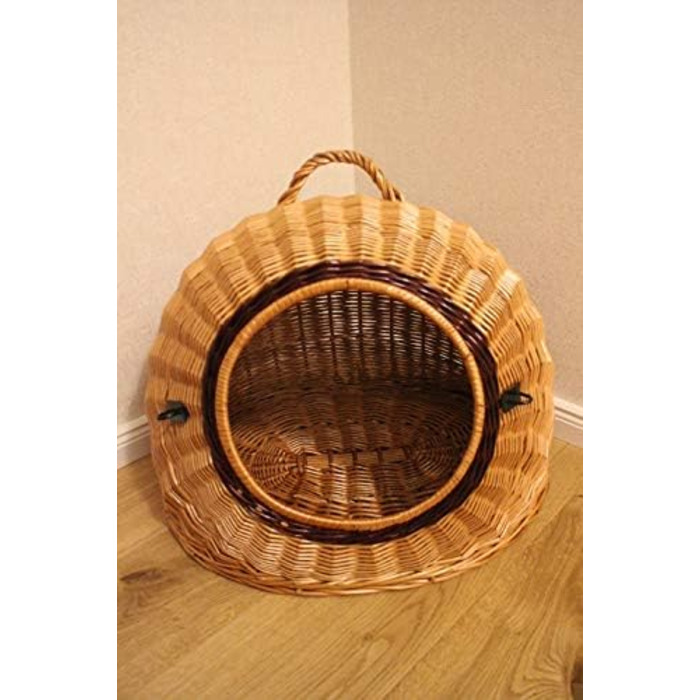 Транспортний кошик для котів та собак з ротангу з металевим ґратом та подушкою, L XL XXL (56x45x48 см)