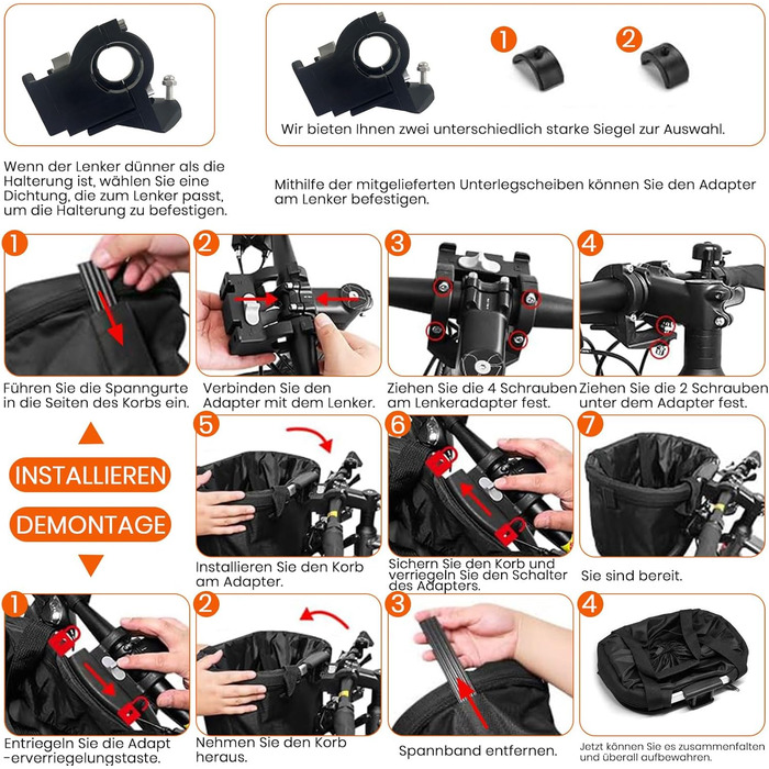 Складаний водонепроникний кошик на кермо велосипеда, знімний, з алюмінієвого сплаву, для собак, котів, невеликих тварин, для пікніка, покупок (Чорний)