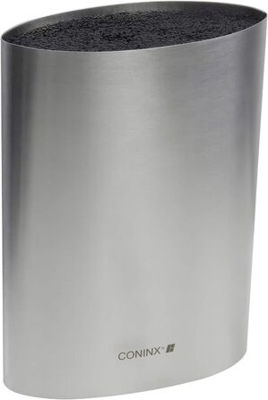 Coninx Knife Block without knives - Knife block with brush insert - Knife Block in Silver - Universal empty knife block stainless steel - Empty knife holder - Suitable for all kitchen knives