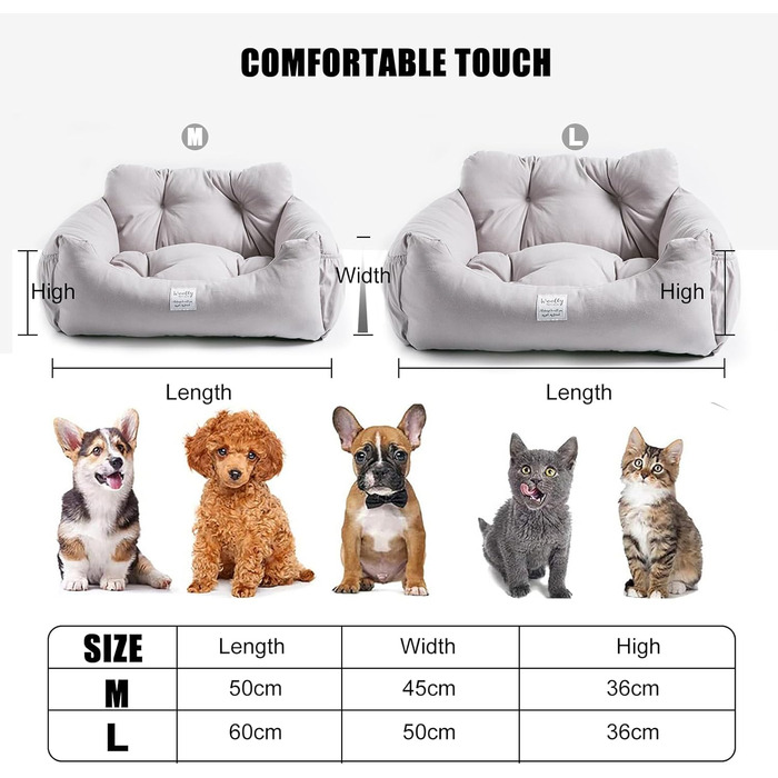 Автокрісло для собак PETCUTE - зручне, миється, з кишенею та страхувальним ремінцем, сірого кольору