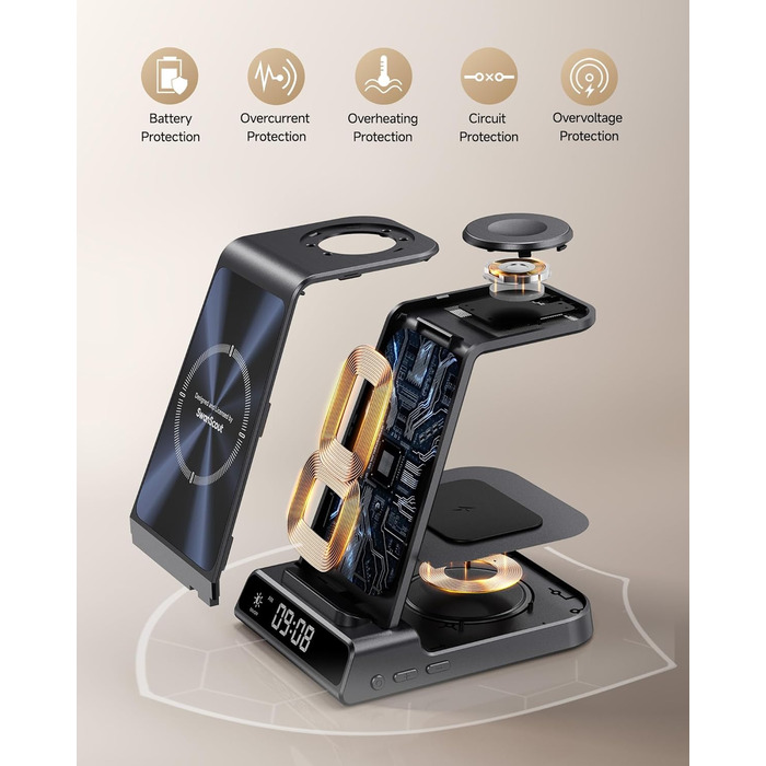 Бездротова зарядна станція 3-в-1 для Apple iPhone 16/15/14/13/12 Pro/Plus, Apple Watch Ultra 2/9/8/7/6/5, AirPods Pro/4/3/2 Tech-Grau