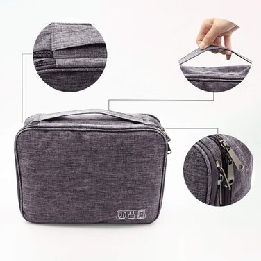 Водонепроникна сумка-органайзер для кабелів та електроніки Ruyosn. Двошарова сумка для кабелів, Power Bank та аксесуарів. Сіра, універсальний розмір.