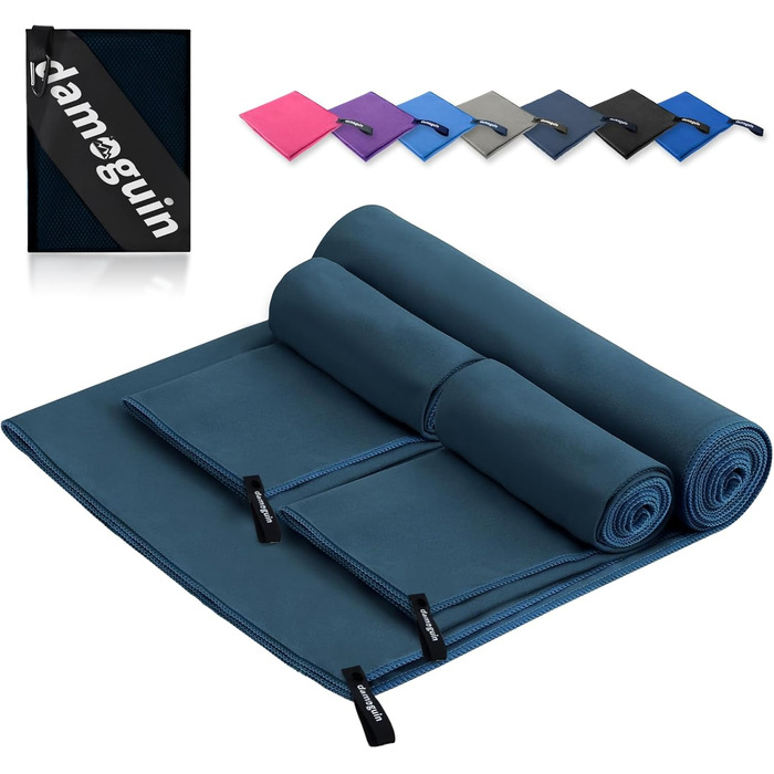 Набір з 3 рушників з мікрофібри: великий (180х80 см) та 2 маленькі (80х40 см). Швидковисихаючі рушники з мікрофібри для спорту, пляжу, басейну та подорожей (темно-синій)