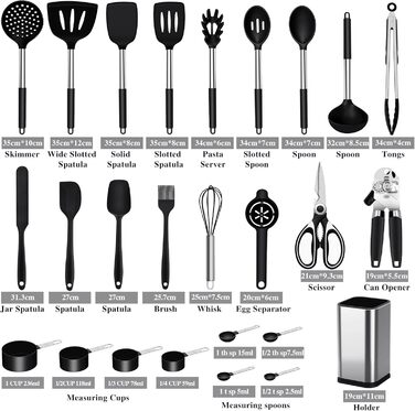 Kitchen Helper Set, 26-Piece Silicone Kitchen Utensils Set, Heat-Resistant Cookware with Utensil Holder, Silicone Spatulas, Cooking Spoons, Anti-Stick Spatulas, BPA Free, Dishwasher Safe, Black