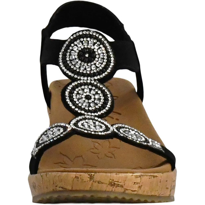 Босоніжки жіночі Skechers Beverlee Date Glam на танкетці, чорні (40 EU)