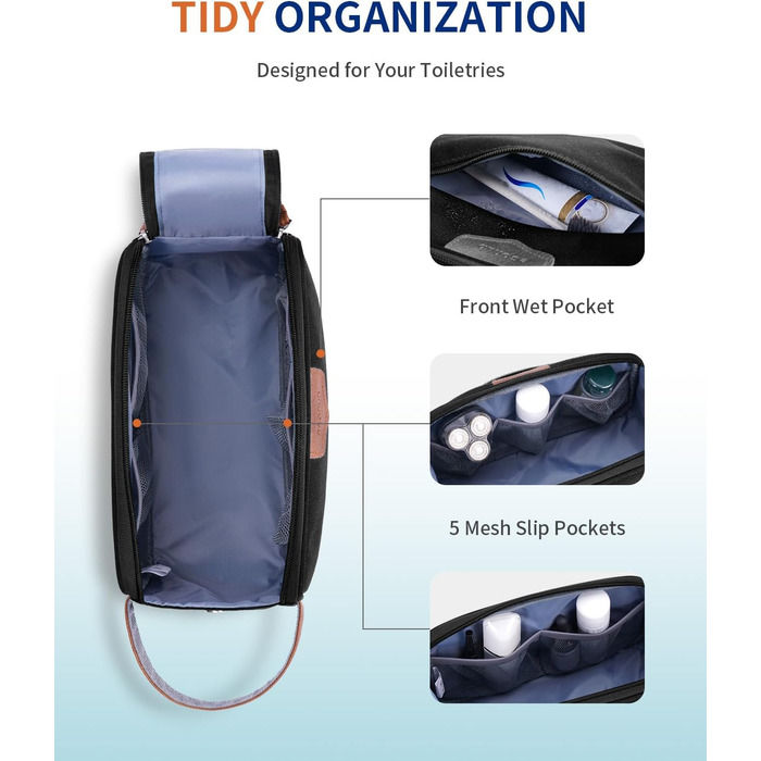 Чоловіча дорожня косметичка ECOHUB, водонепроникна, з великим відділенням та відділенням для мокрого одягу, з переробленого PET, з двома блискавками, чорна