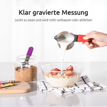 Magnetic Measuring Cups and Spoons, 13-Piece Set Made of 18/8 Stainless Steel: 7 Cup Measuring Cups and 5 tsp/tbsp Measuring Spoons and 1 Professional Conversion Chart for Magnetic Measurements (Multicolor)