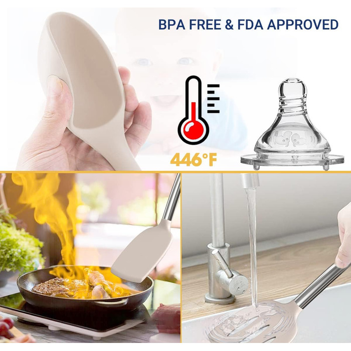 Silicone Cooking Utensil Set, Mushroom, Non-Stick Coated, Kitchen Gadgets, 24-Piece Cooking Utensil Set, Heat-Resistant Cookware, Silicone Kitchen Tools with Stainless Steel Handle (Khaki-24-Piece)