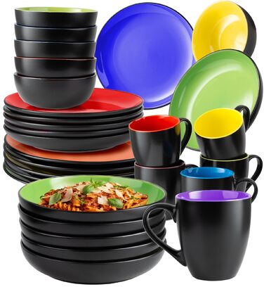 MIAMIO Набір посуду на 6 осіб / Столовий сервіс з 30 предметів (тарілки, миски, чашки, супові тарілки) - Колекція Le Papillon (Кольоровий, 30 предметів)