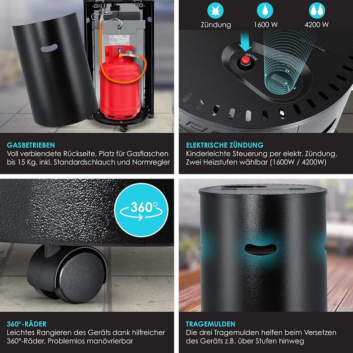 Газовий обігрівач KESSER® з керамічним інфрачервоним нагрівачем 4200 Вт (з газорегулятором та шлангом)